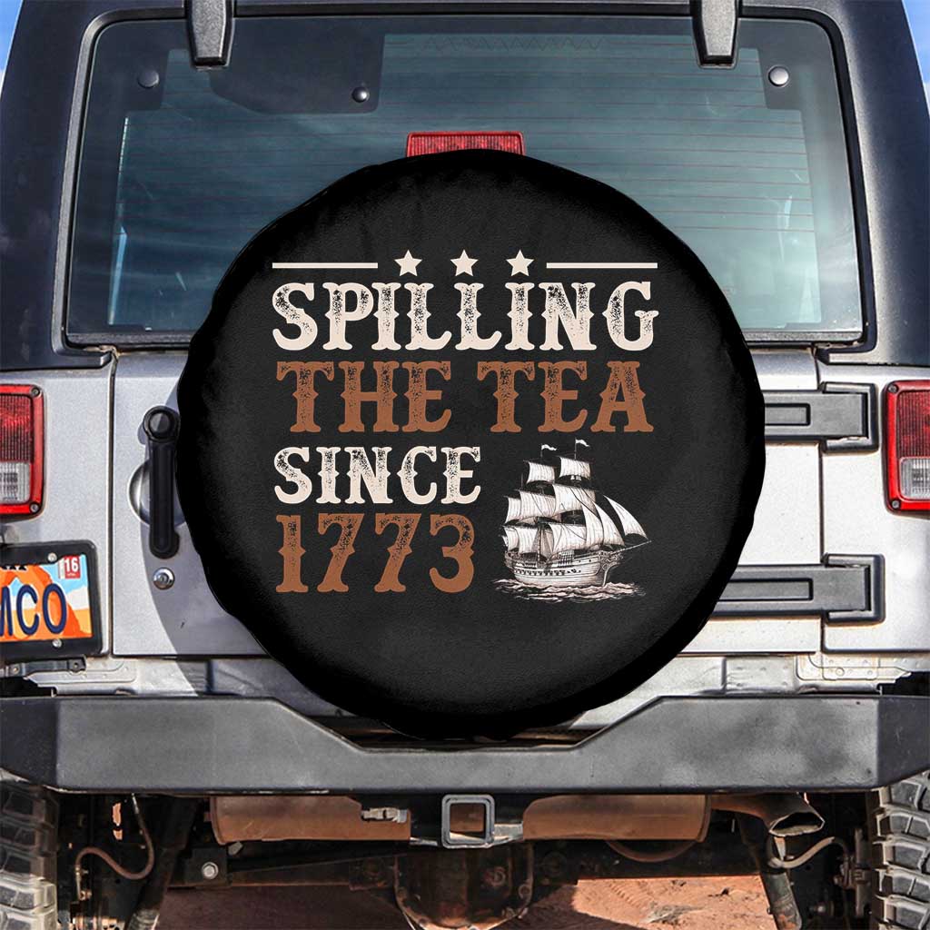 Spilling The Tea Since 1773 Spare Tire Cover Retro Usa Patriotic 4th of July Party - Wonder Print Shop