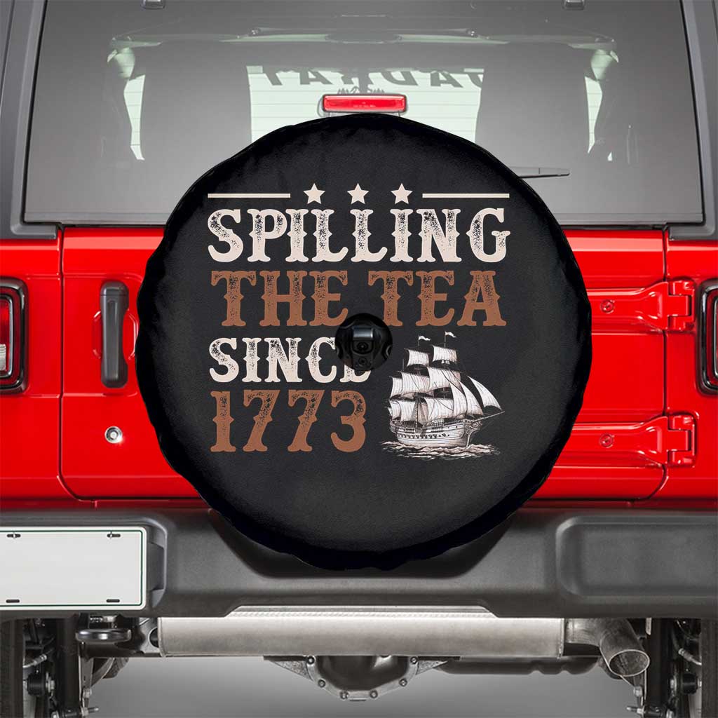 Spilling The Tea Since 1773 Spare Tire Cover Retro Usa Patriotic 4th of July Party - Wonder Print Shop