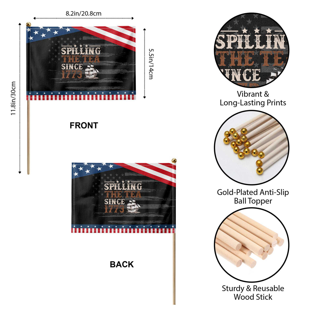 Spilling The Tea Since 1773 Patriotic Handheld Flag Retro Usa 4th of July Party