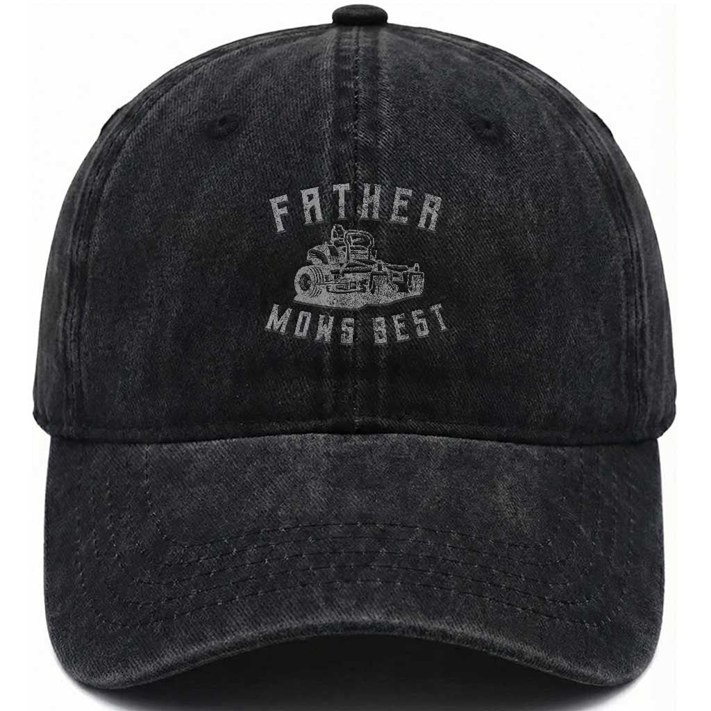 Father Mows Best Washed Cotton Baseball Cap Funny Lawn Mowing Mower Dad Father’s Day