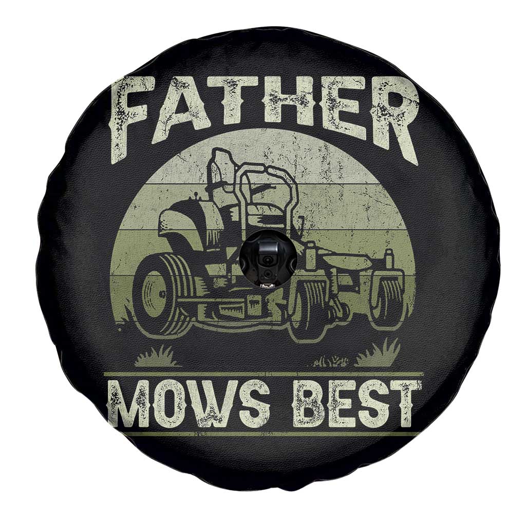 Father Mows Best Spare Tire Cover Lawn Mower Mowing Dad Retro Father's Day Gift
