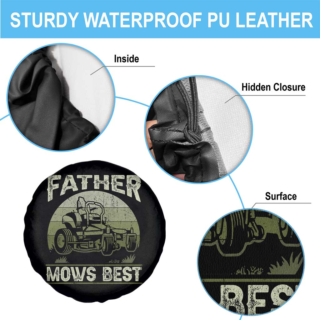 Father Mows Best Spare Tire Cover Lawn Mower Mowing Dad Retro Father's Day Gift