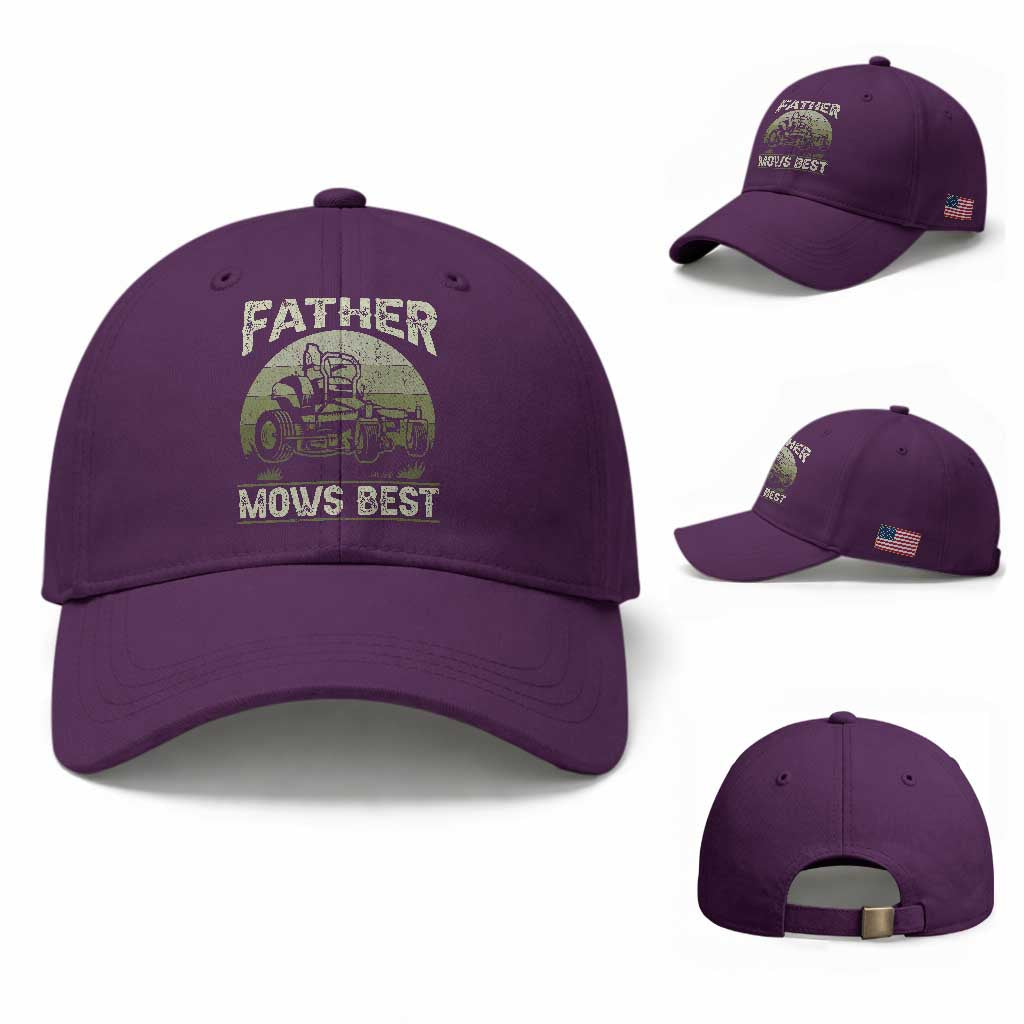 Father Mows Best Baseball Cap Lawn Mower Mowing Dad Retro Father's Day Gift