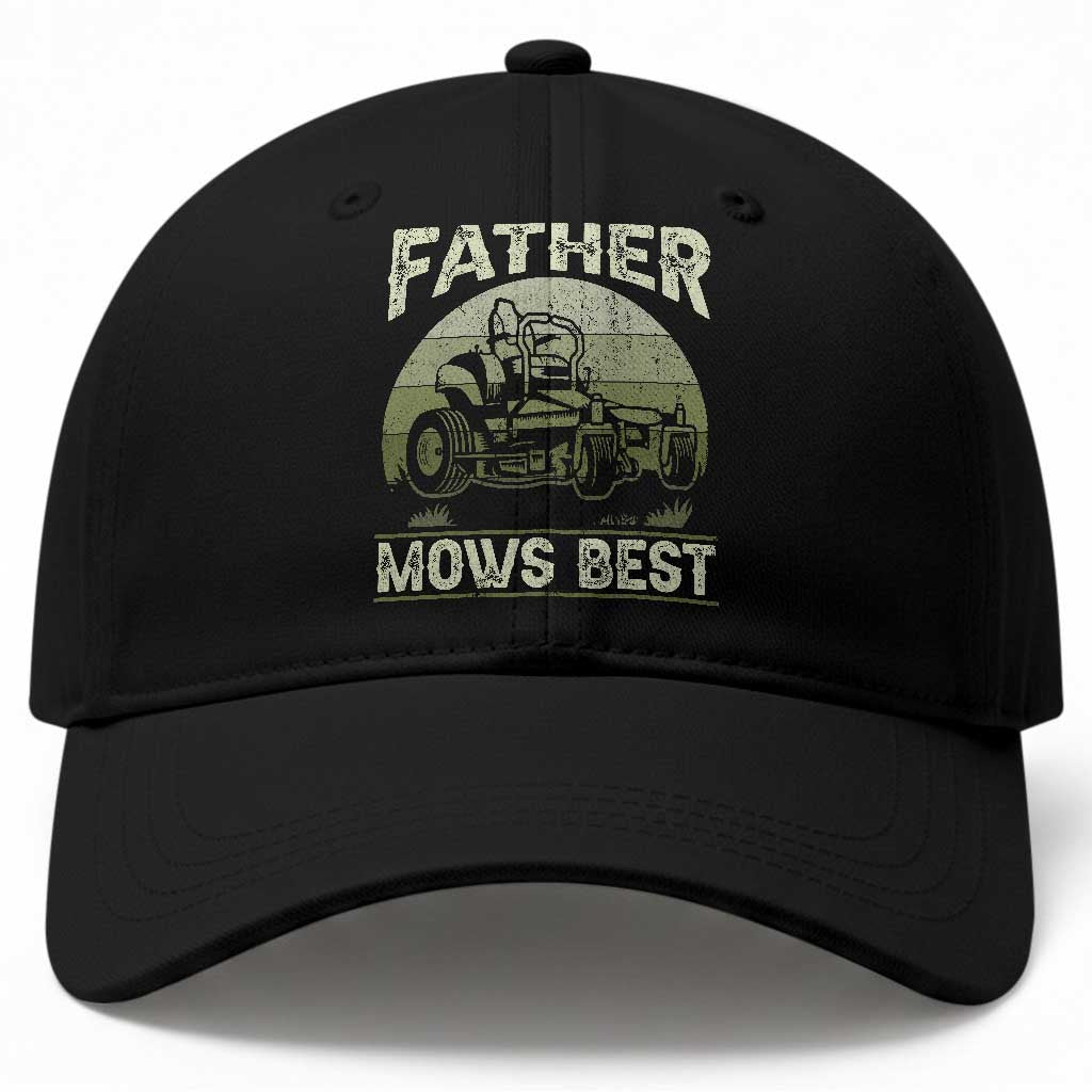 Father Mows Best Baseball Cap Lawn Mower Mowing Dad Retro Father's Day Gift