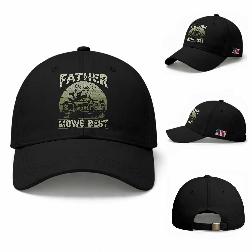 Father Mows Best Baseball Cap Lawn Mower Mowing Dad Retro Father's Day Gift