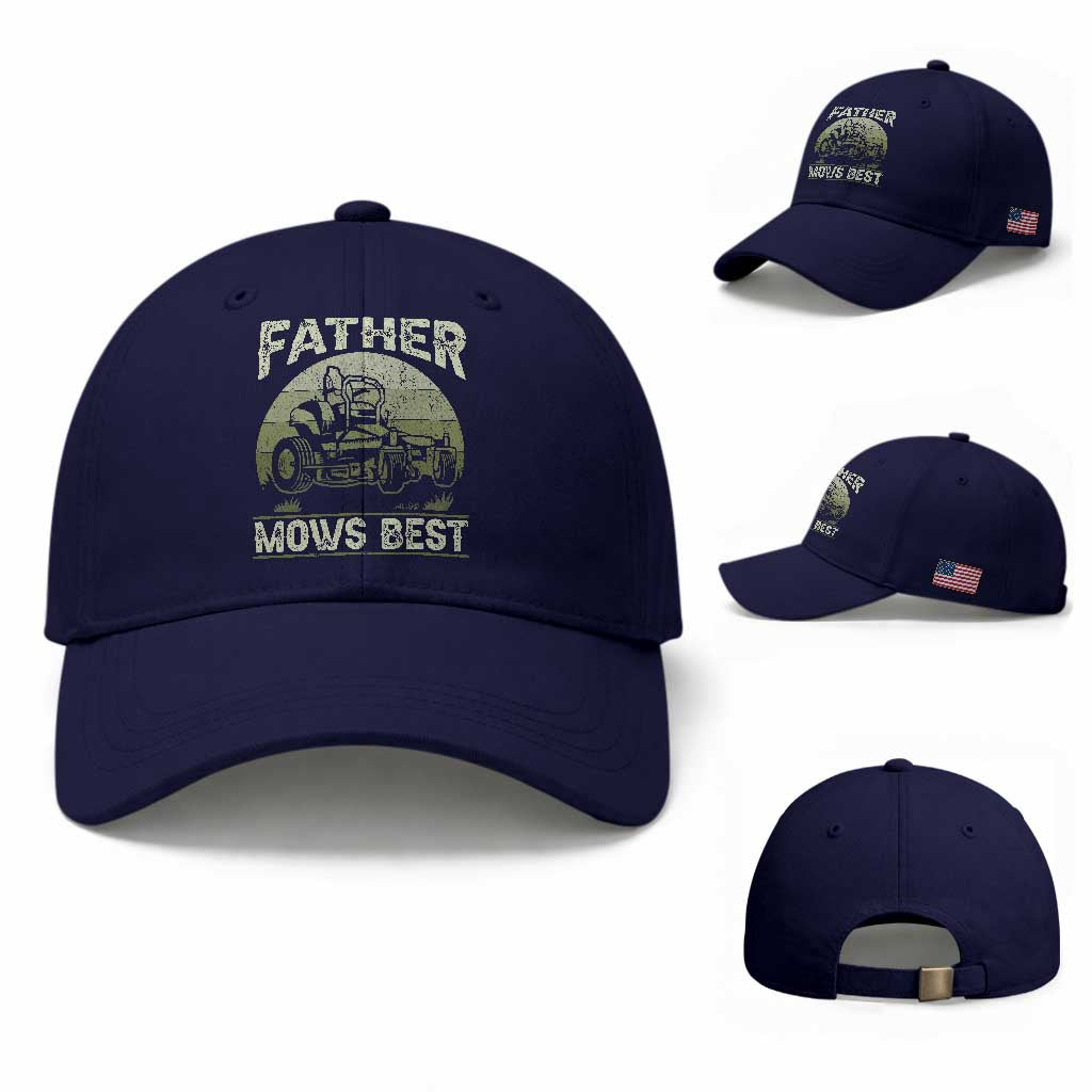 Father Mows Best Baseball Cap Lawn Mower Mowing Dad Retro Father's Day Gift