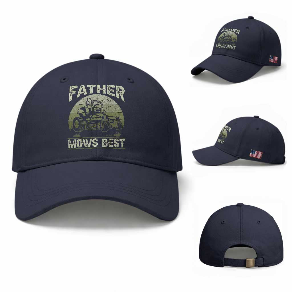 Father Mows Best Baseball Cap Lawn Mower Mowing Dad Retro Father's Day Gift