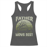 Father Mows Best Racerback Tank Top Lawn Mower Mowing Dad Retro Father's Day Gift