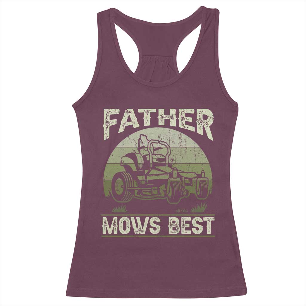 Father Mows Best Racerback Tank Top Lawn Mower Mowing Dad Retro Father's Day Gift