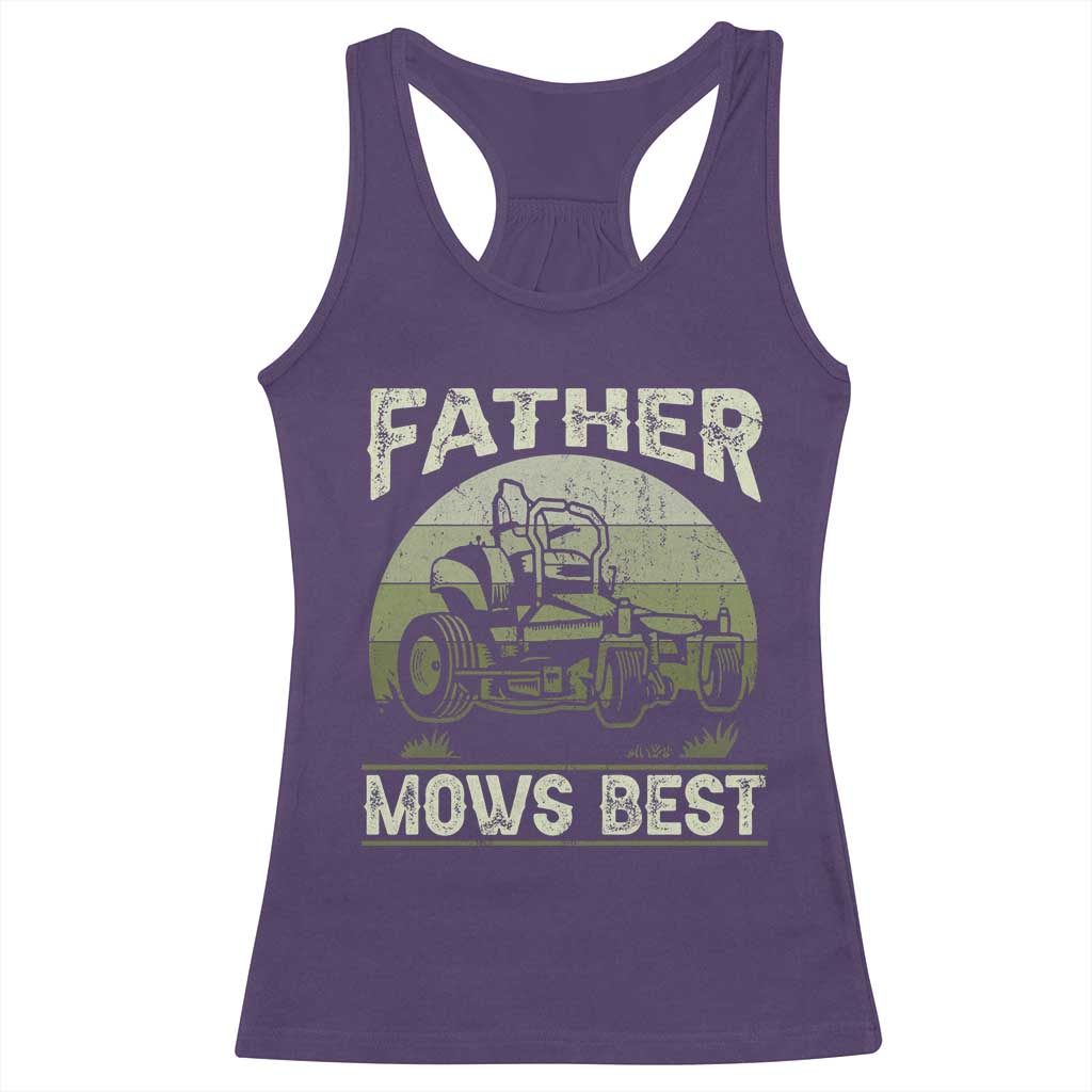 Father Mows Best Racerback Tank Top Lawn Mower Mowing Dad Retro Father's Day Gift