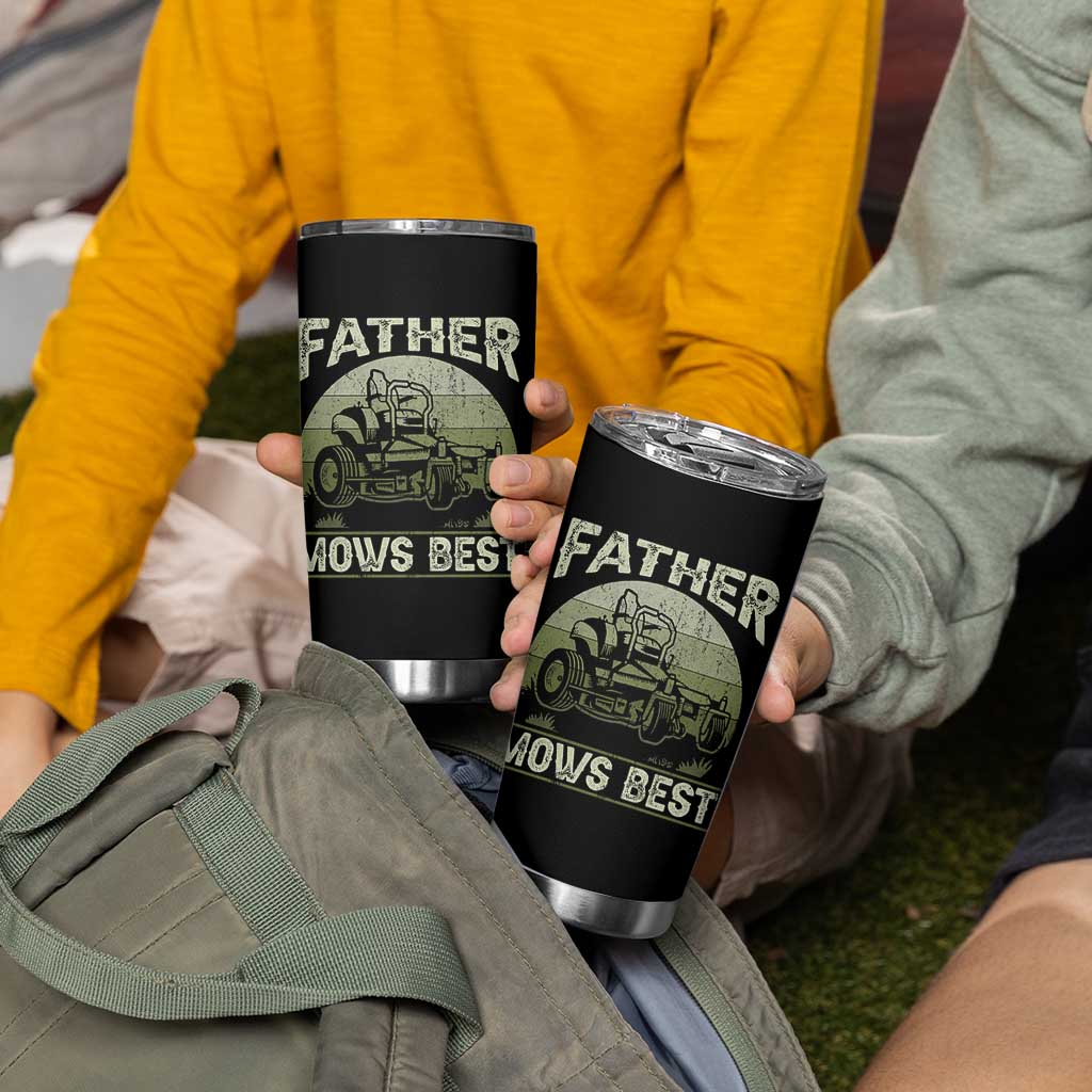 Father Mows Best Tumbler Cup Lawn Mower Mowing Dad Retro Father's Day Gift