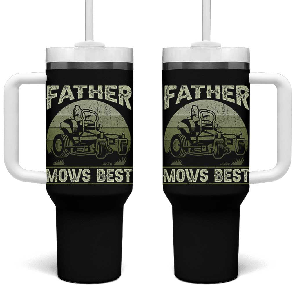 Father Mows Best Tumbler With Handle Lawn Mower Mowing Dad Retro Father's Day Gift