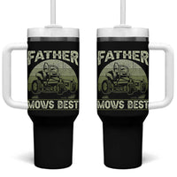 Father Mows Best Tumbler With Handle Lawn Mower Mowing Dad Retro Father's Day Gift