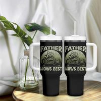 Father Mows Best Tumbler With Handle Lawn Mower Mowing Dad Retro Father's Day Gift