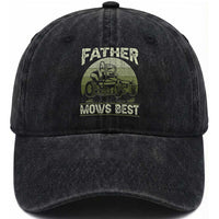 Father Mows Best Washed Cotton Baseball Cap Lawn Mower Mowing Dad Retro Father's Day Gift