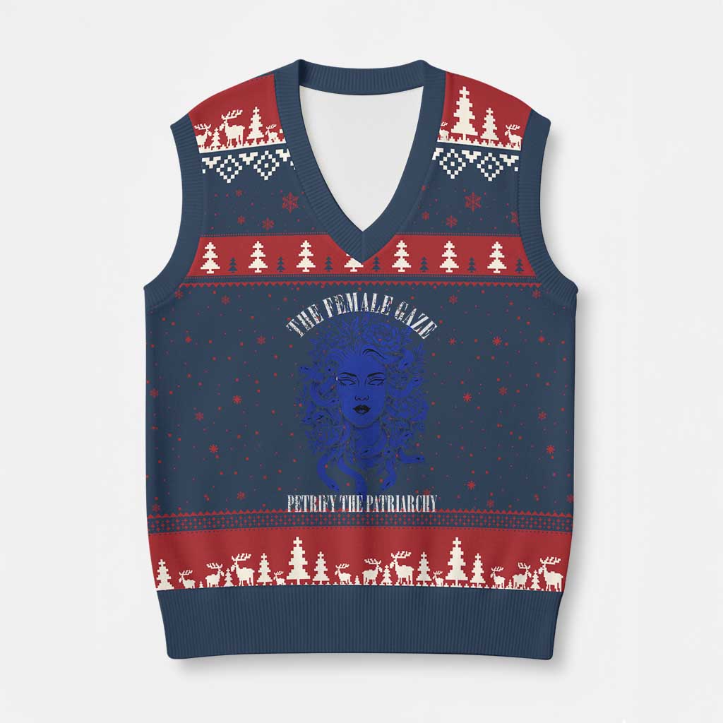 Medusa Feminist V-Neck Knit Sweater Vest Womens Rights Mythical Empowerment Graphic - Wonder Print Shop