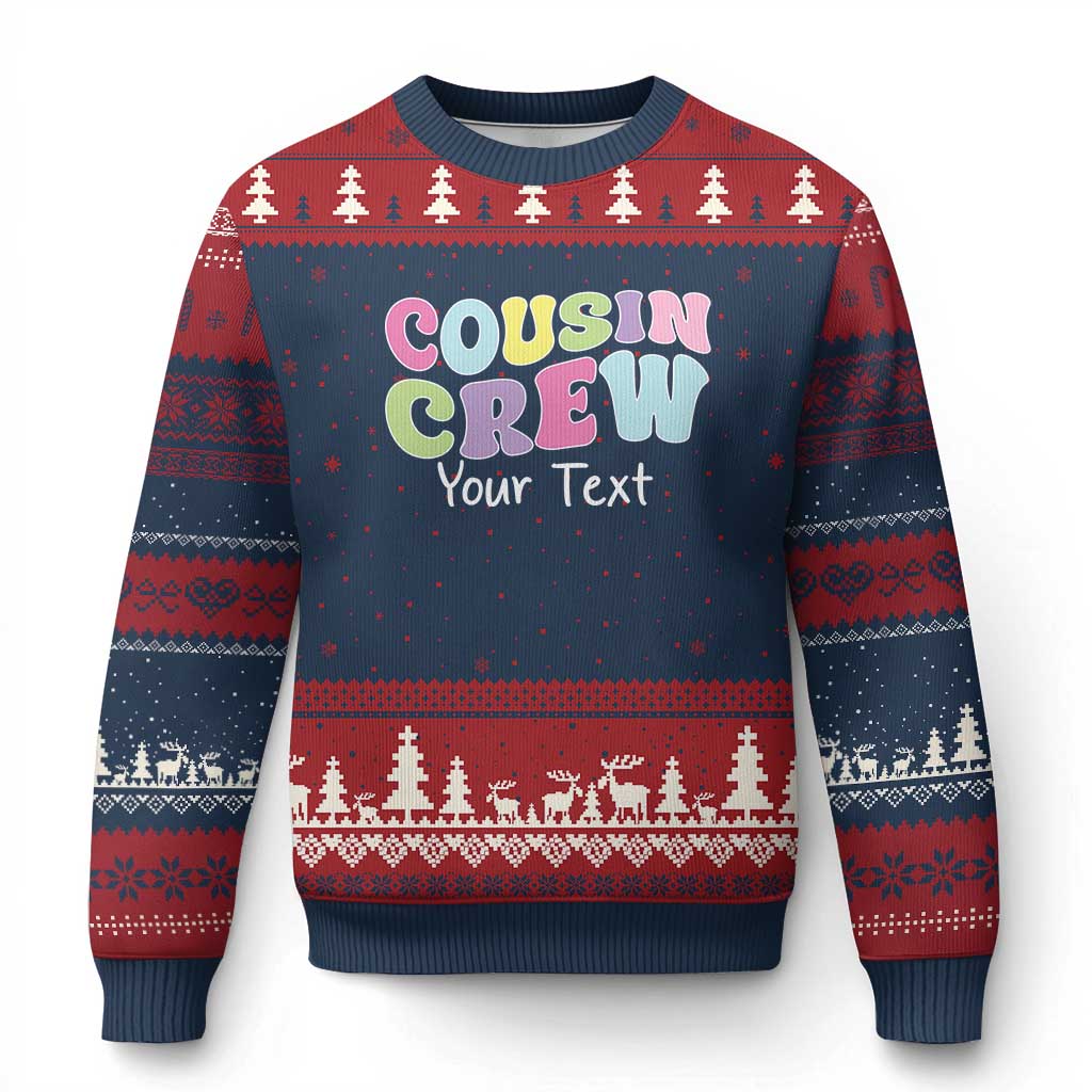 Personalized Matching Cousin Crew Ugly Christmas Sweater Custom Name Retro Family Reunion Cousins Vacation - Wonder Print Shop