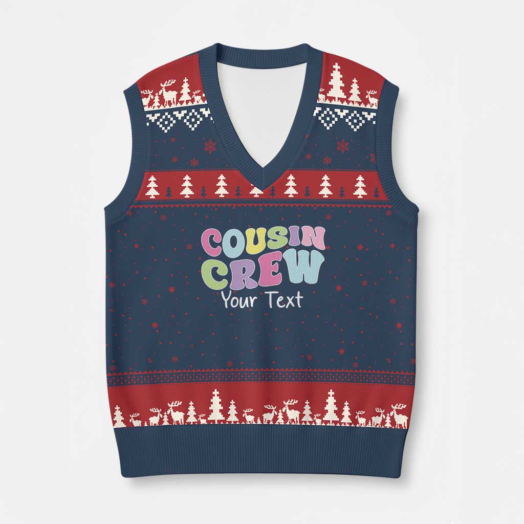 Personalized Matching Cousin Crew V-Neck Knit Sweater Vest Custom Name Retro Family Reunion Cousins Vacation - Wonder Print Shop