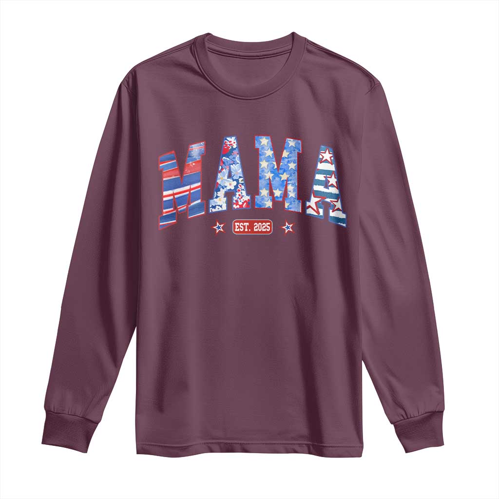 American Mama Est 2025 Long Sleeve Shirt 4th of July Pregnancy Reveal - Wonder Print Shop
