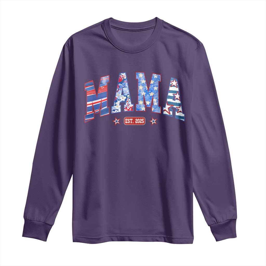 American Mama Est 2025 Long Sleeve Shirt 4th of July Pregnancy Reveal - Wonder Print Shop