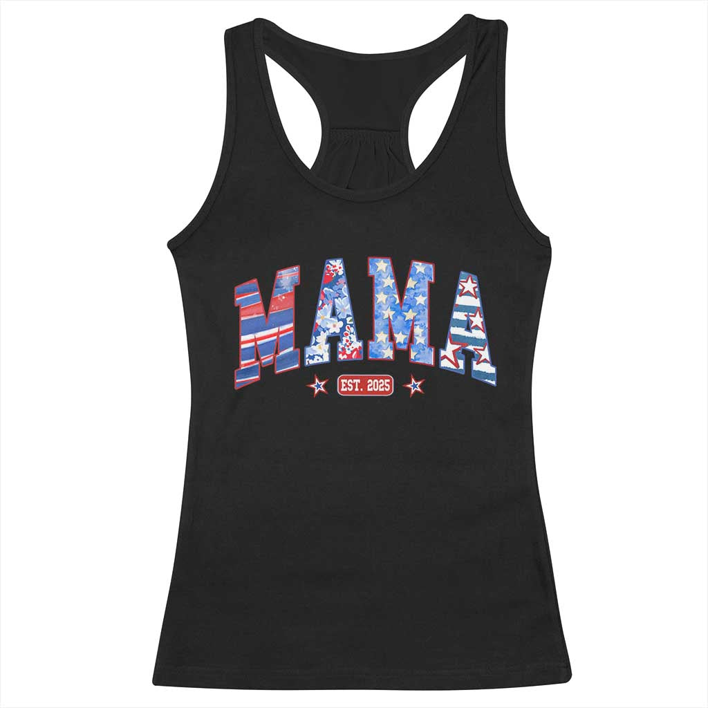 American Mama Est 2025 Racerback Tank Top 4th of July Pregnancy Reveal - Wonder Print Shop
