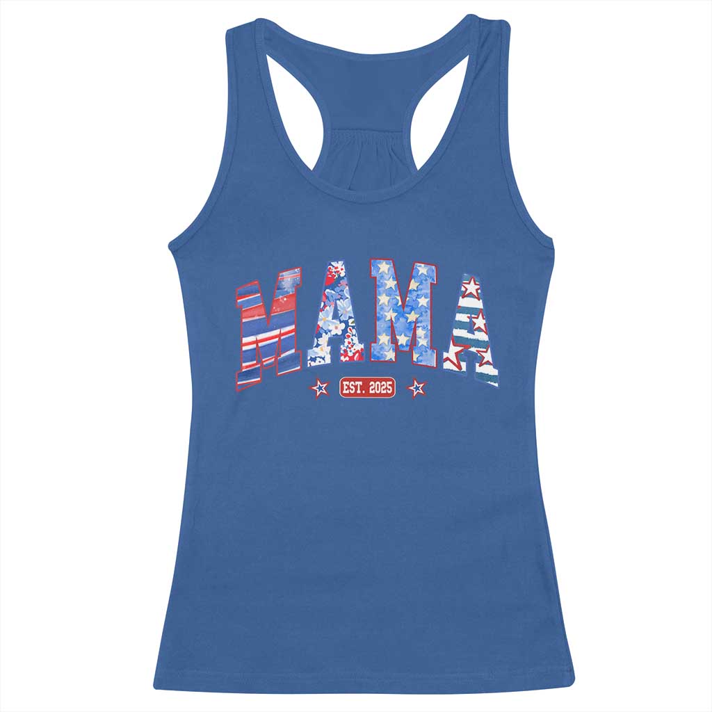 American Mama Est 2025 Racerback Tank Top 4th of July Pregnancy Reveal - Wonder Print Shop
