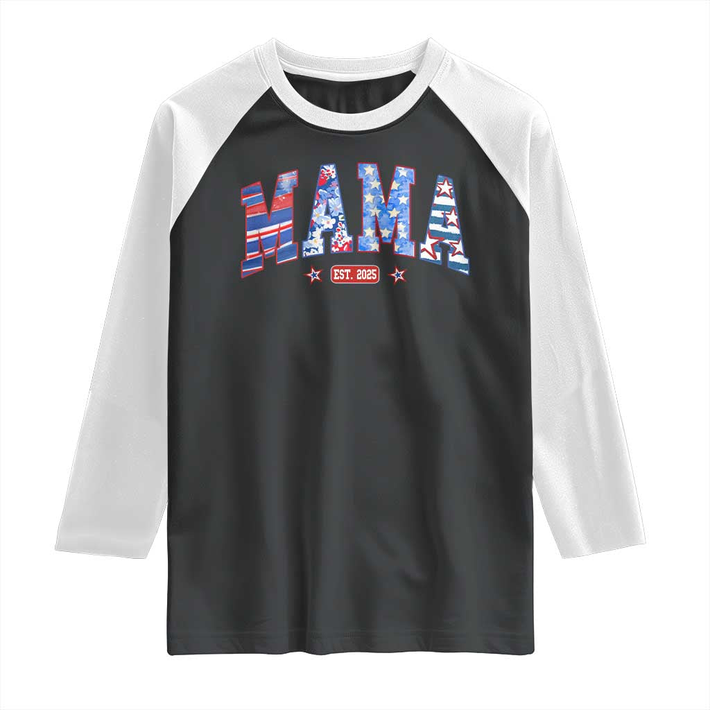 American Mama Est 2025 Raglan Shirt 4th of July Pregnancy Reveal - Wonder Print Shop