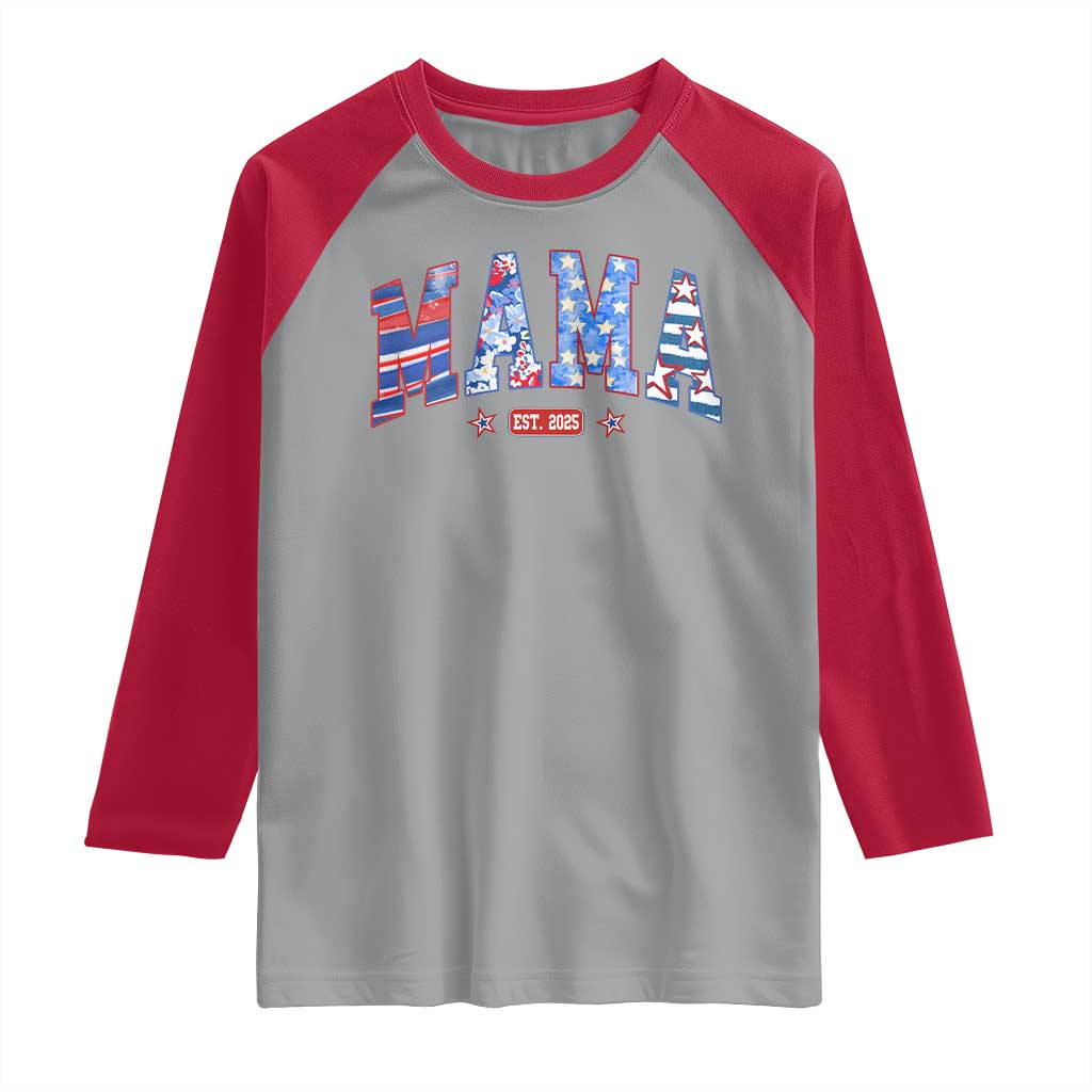 American Mama Est 2025 Raglan Shirt 4th of July Pregnancy Reveal - Wonder Print Shop