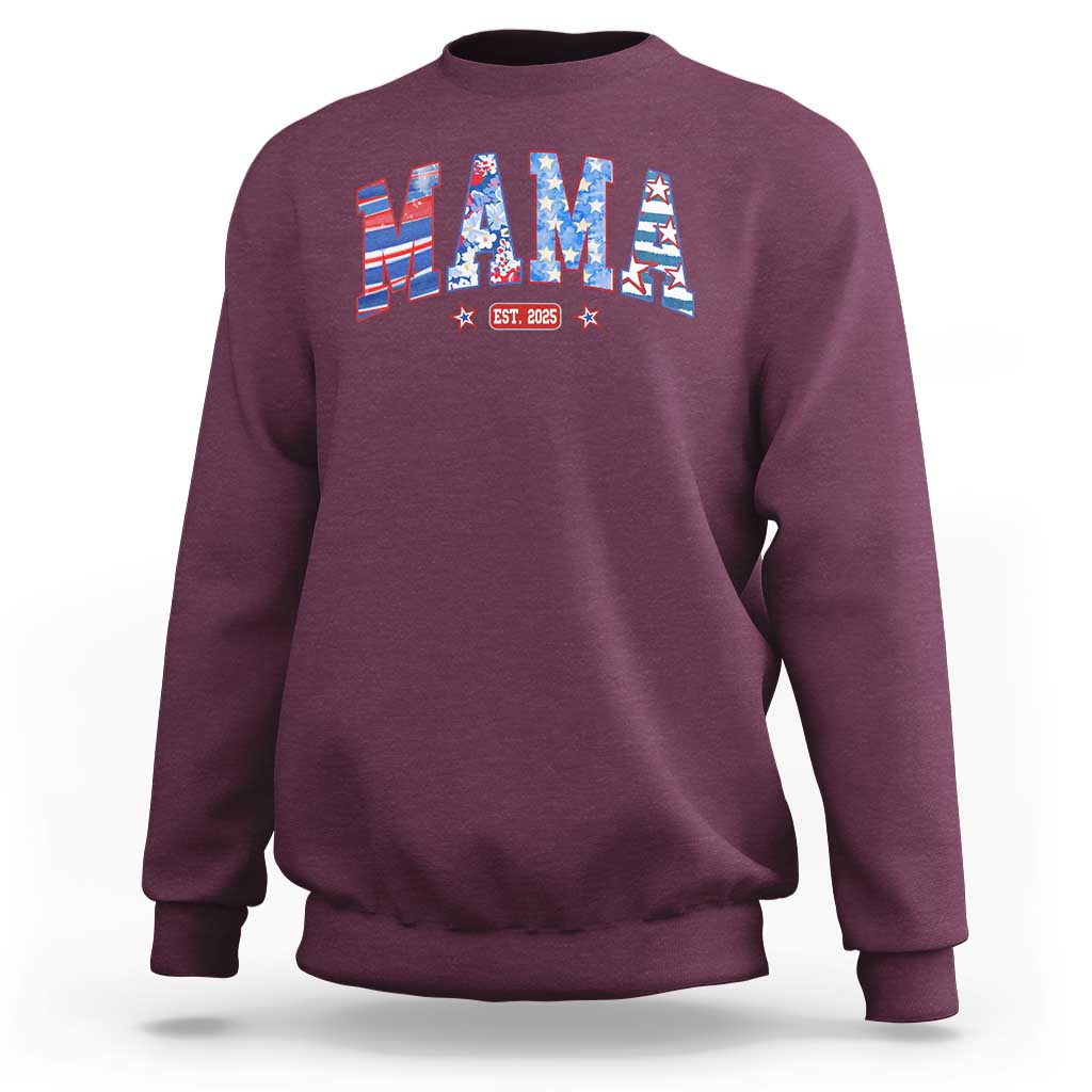American Mama Est 2025 Sweatshirt 4th of July Pregnancy Reveal - Wonder Print Shop