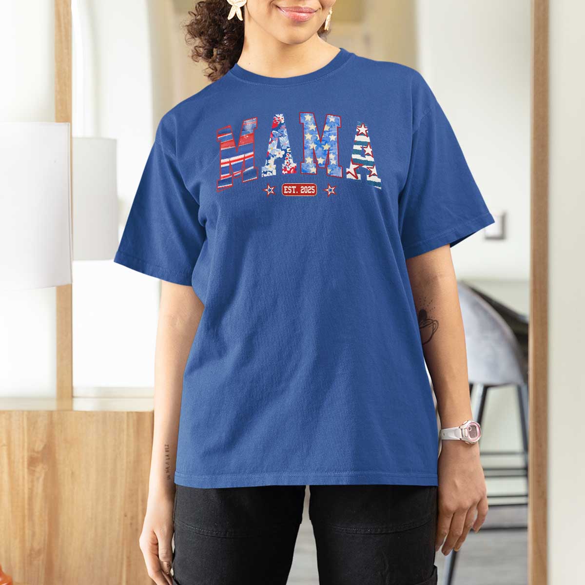 American Mama Est 2025 T Shirt For Women 4th of July Pregnancy Reveal - Wonder Print Shop