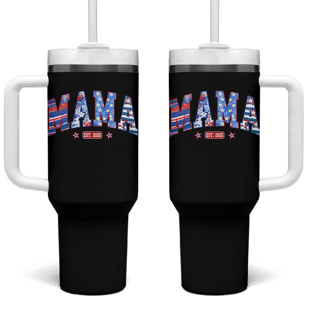 American Mama Est 2025 Tumbler With Handle 4th of July Pregnancy Reveal - Wonder Print Shop