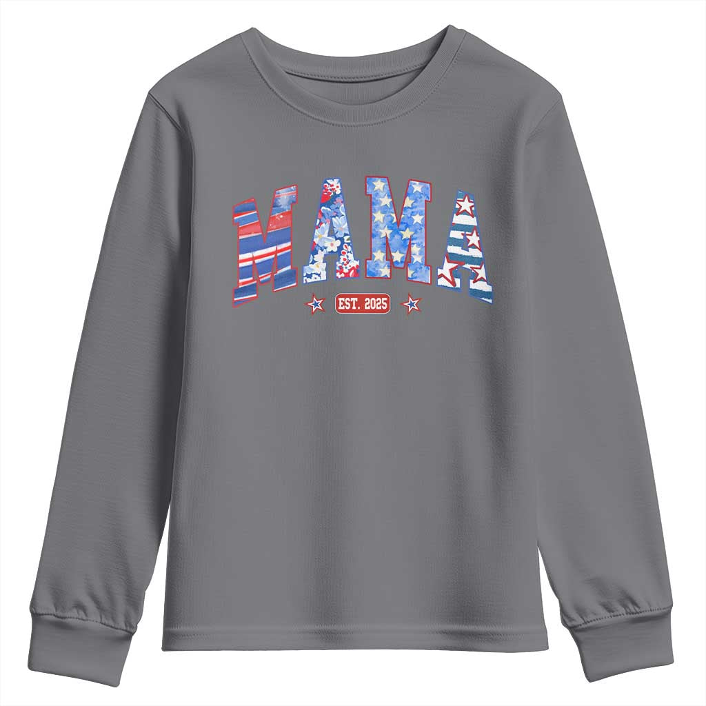 American Mama Est 2025 Youth Sweatshirt 4th of July Pregnancy Reveal - Wonder Print Shop