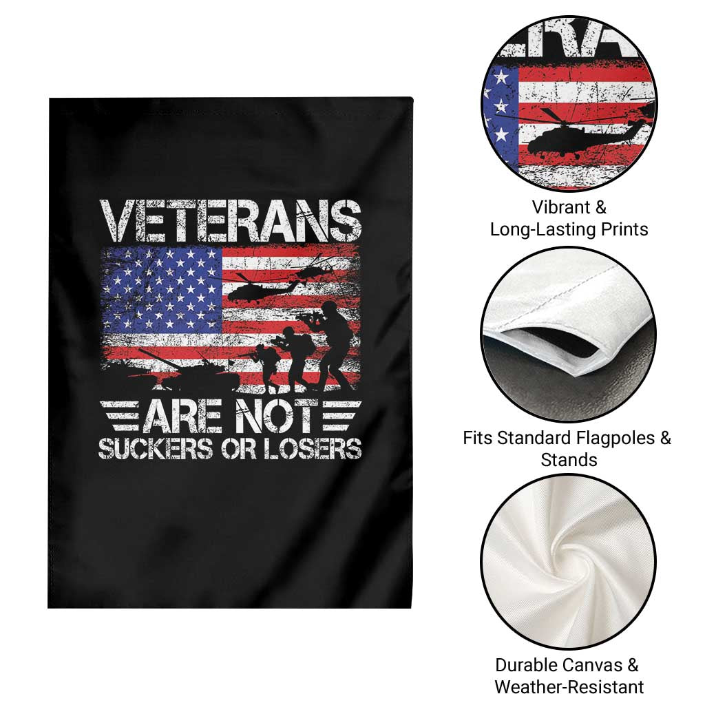 Veterans Are Not Suckers Or Losers Garden Flag Veteran Vintage US Flag Protest