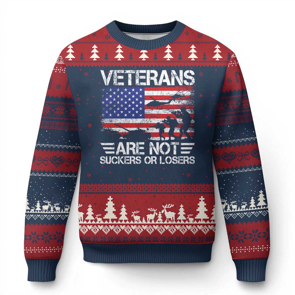 Veterans Are Not Suckers Or Losers Ugly Christmas Sweater Veteran Vintage US Flag Protest