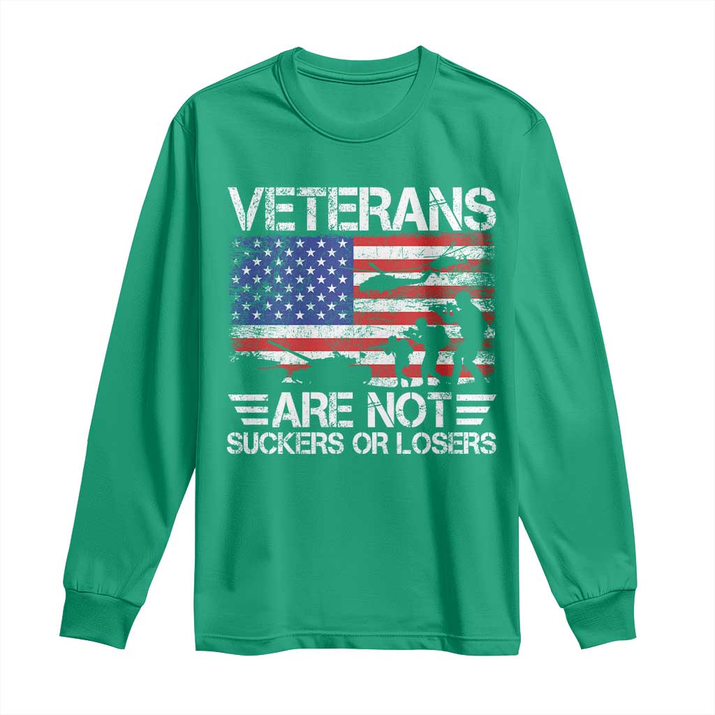 Veterans Are Not Suckers Or Losers Long Sleeve Shirt Veteran Vintage US Flag Protest