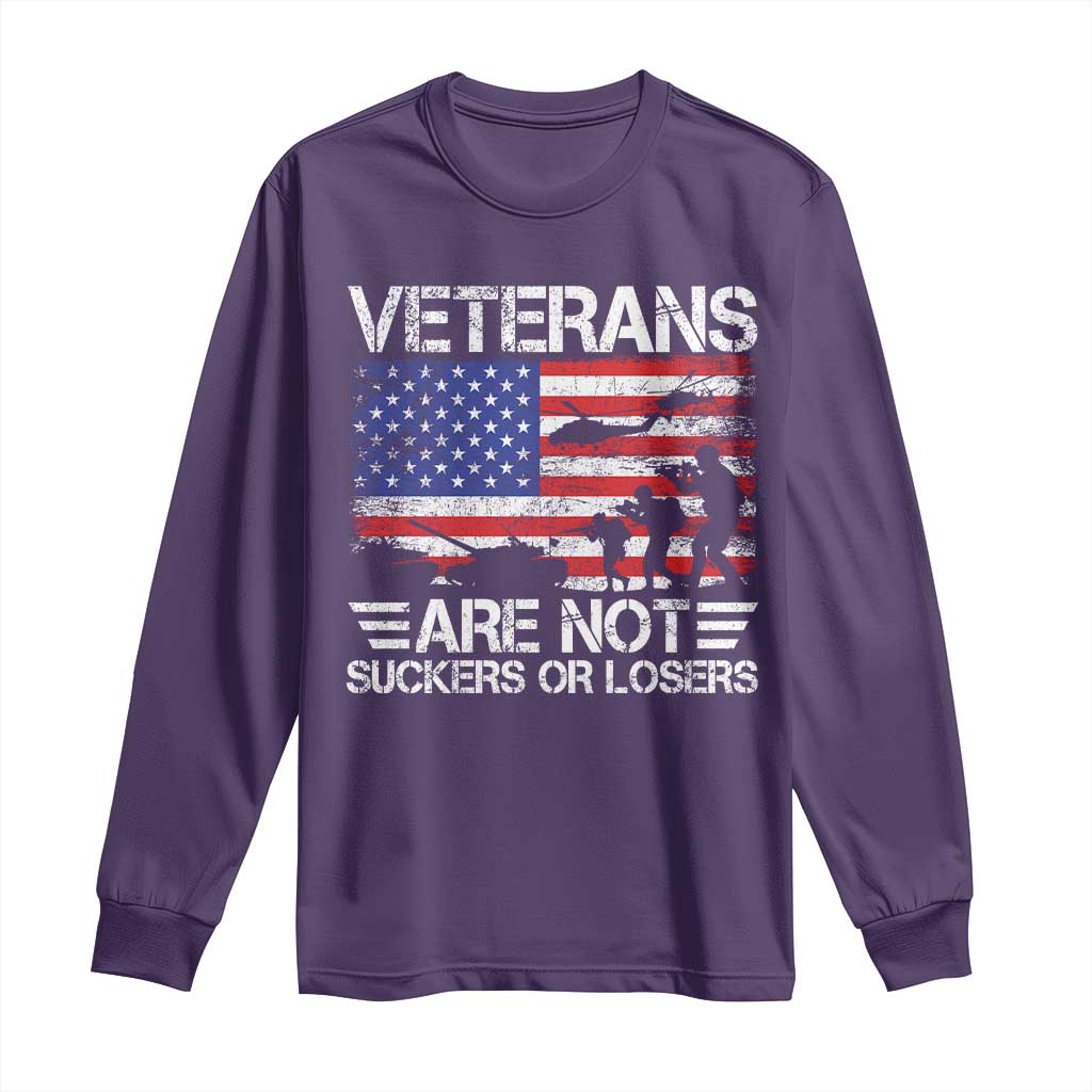 Veterans Are Not Suckers Or Losers Long Sleeve Shirt Veteran Vintage US Flag Protest