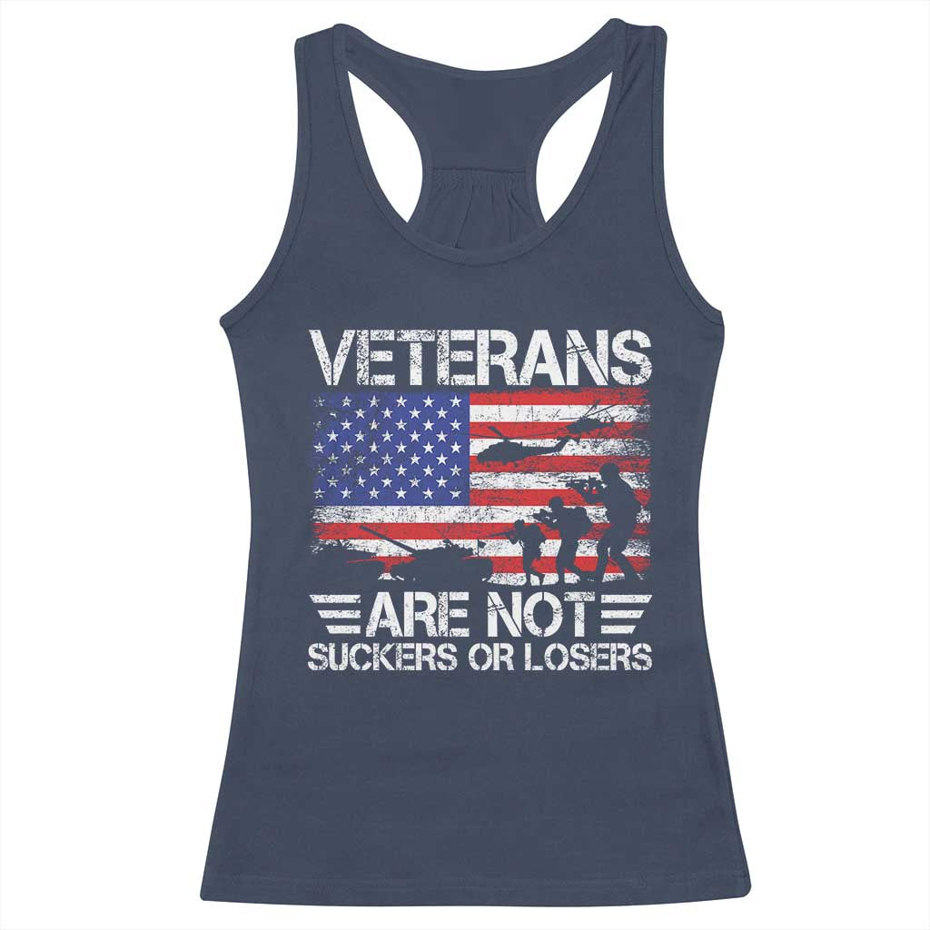 Veterans Are Not Suckers Or Losers Racerback Tank Top Veteran Vintage US Flag Protest