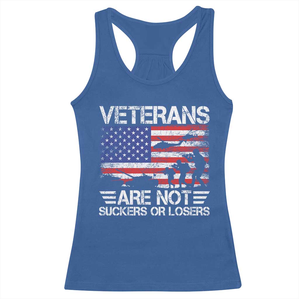 Veterans Are Not Suckers Or Losers Racerback Tank Top Veteran Vintage US Flag Protest