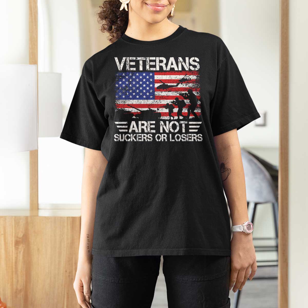 Veterans Are Not Suckers Or Losers T Shirt For Women Veteran Vintage US Flag Protest