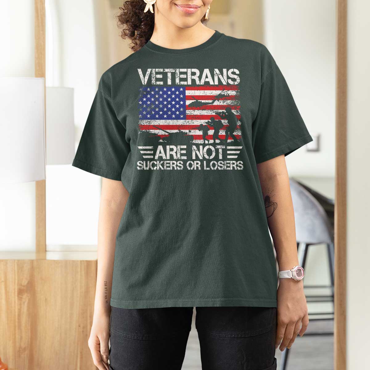 Veterans Are Not Suckers Or Losers T Shirt For Women Veteran Vintage US Flag Protest