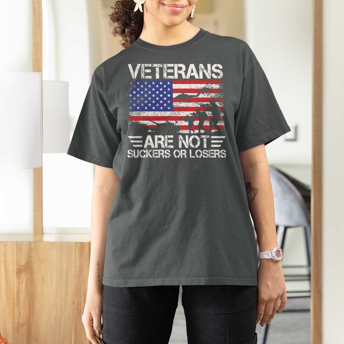 Veterans Are Not Suckers Or Losers T Shirt For Women Veteran Vintage US Flag Protest