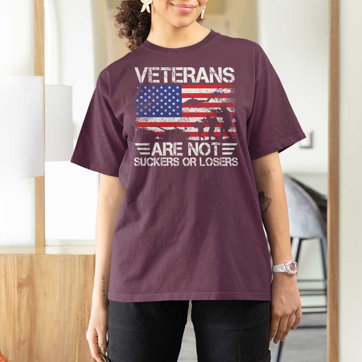 Veterans Are Not Suckers Or Losers T Shirt For Women Veteran Vintage US Flag Protest