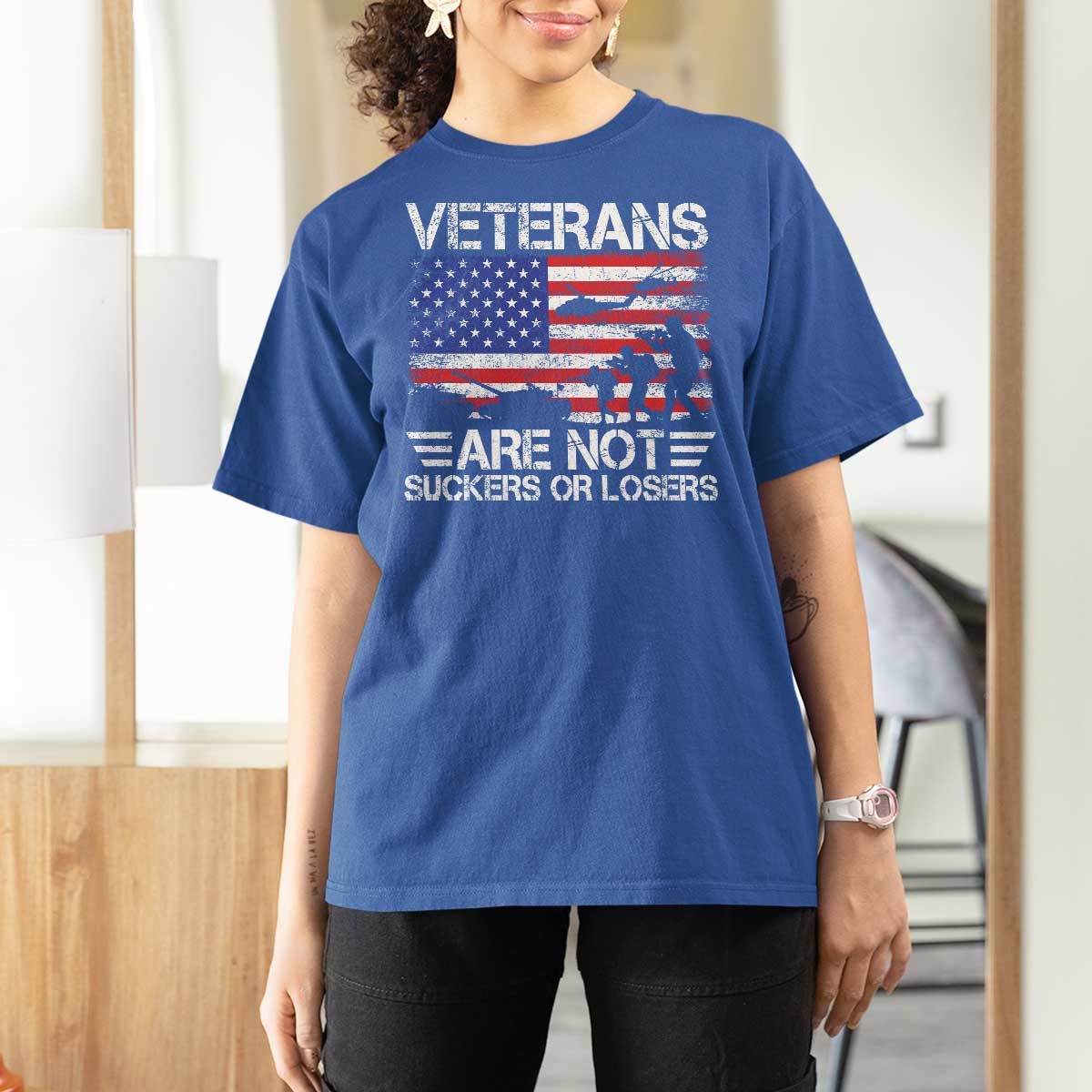 Veterans Are Not Suckers Or Losers T Shirt For Women Veteran Vintage US Flag Protest