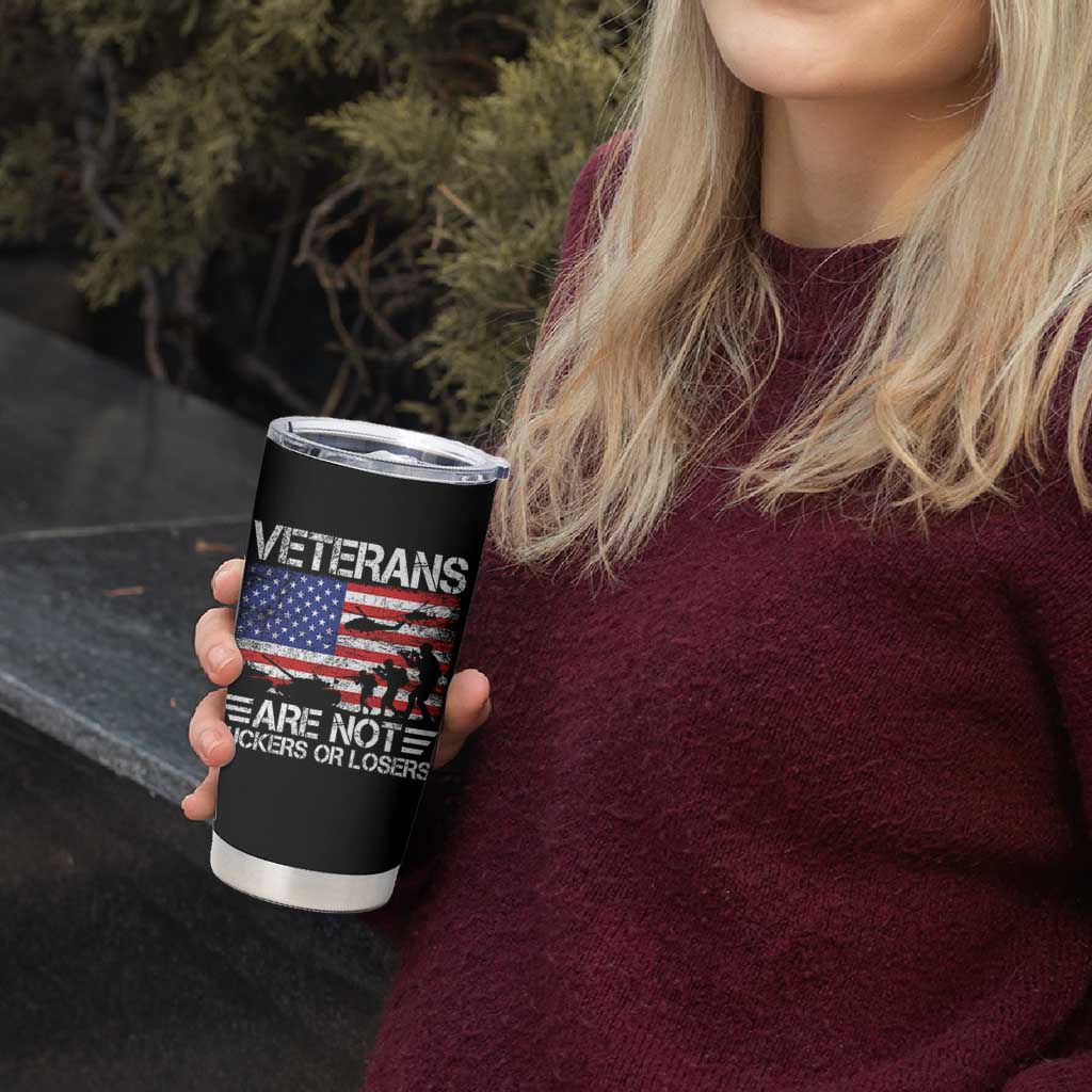 Veterans Are Not Suckers Or Losers Tumbler Cup Veteran Vintage US Flag Protest