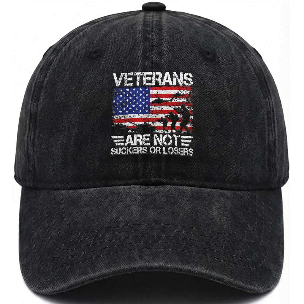 Veterans Are Not Suckers Or Losers Washed Cotton Baseball Cap Veteran Vintage US Flag Protest