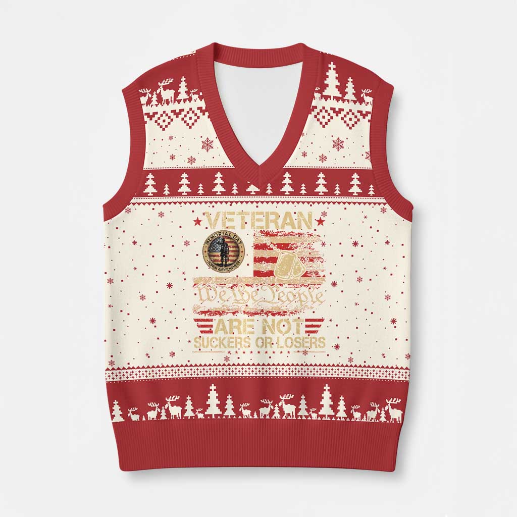 Veterans Are Not Suckers Or Losers V-Neck Knit Sweater Vest Vintage Old 1776 Vintage Flag We The People Veteran Patriotic