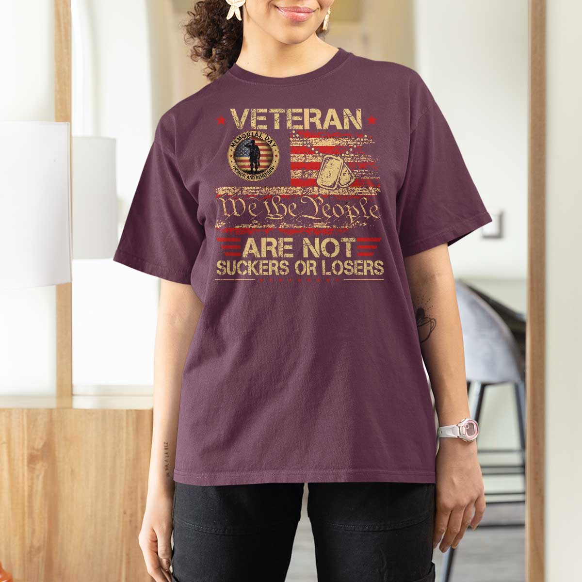 Veterans Are Not Suckers Or Losers T Shirt For Women Vintage Old 1776 Vintage Flag We The People Veteran Patriotic