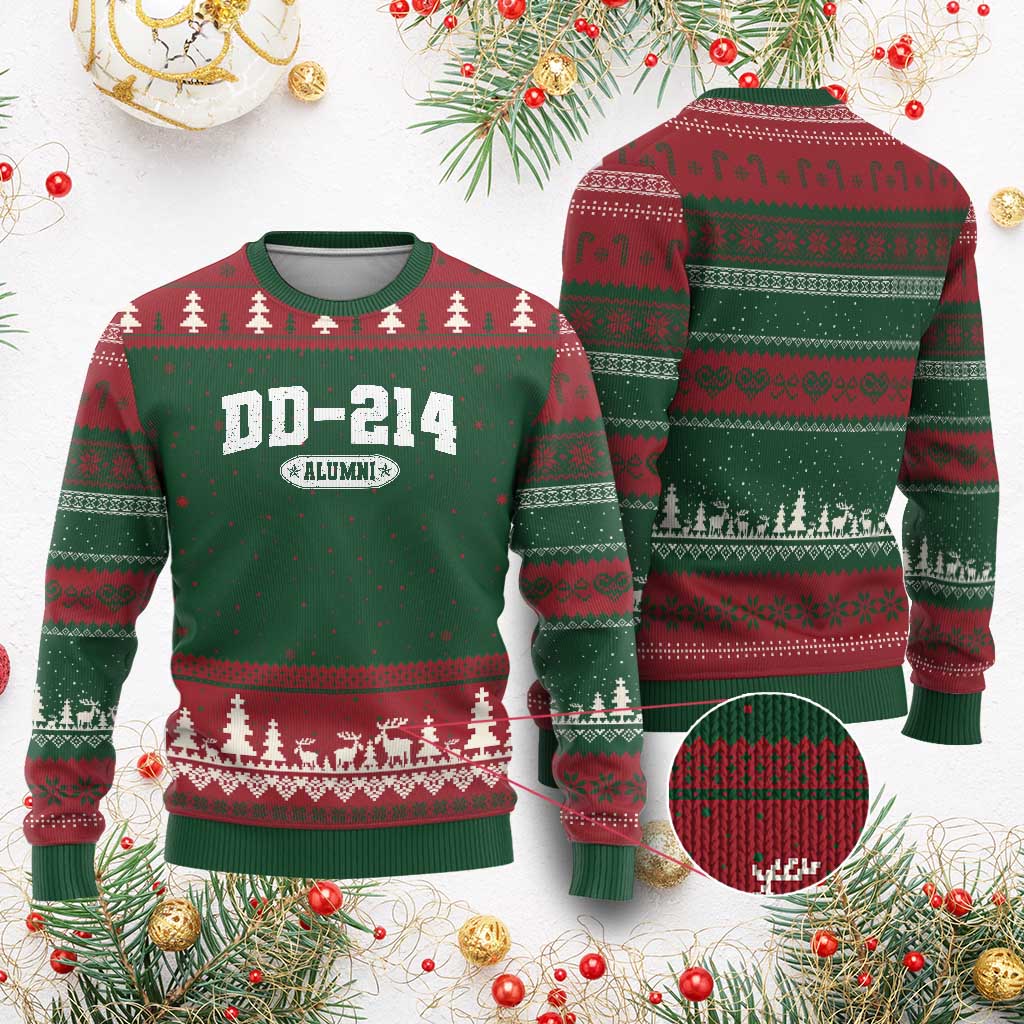 DD-214 Alumni Ugly Christmas Sweater US Army Pride Military Veteran Retired - Wonder Print Shop