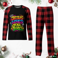 Jesus Loves You Bro Christian Believer Faith Plaid Pajama Set Dripping Graffiti Rap God Religious Graphic