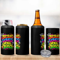 Jesus Loves You Bro Christian Believer Faith 4 in 1 Can Cooler Tumbler Dripping Graffiti Rap God Religious Graphic